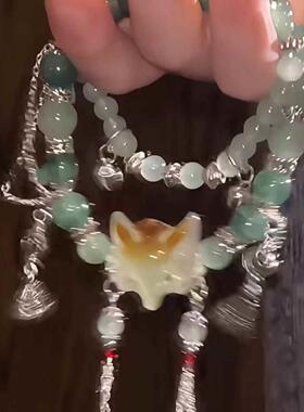 狐面具手链青丘灵狐手串幸运灵新中式长款双圈手绳小狐狸手链叠戴