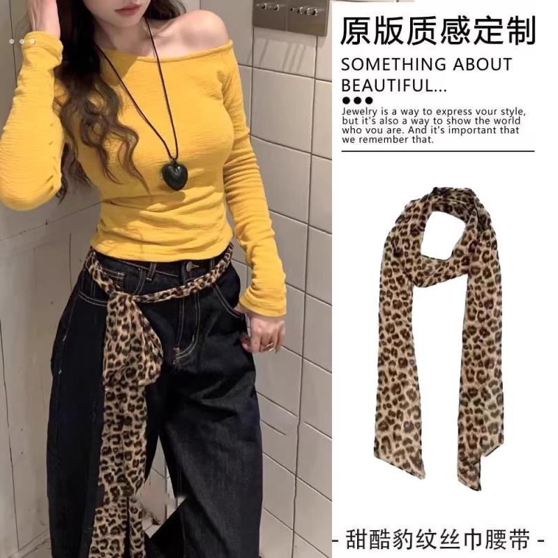 豹纹腰带丝巾两用配牛仔裤子装饰腰链千禧辣妹风配饰裤腰系带丝带