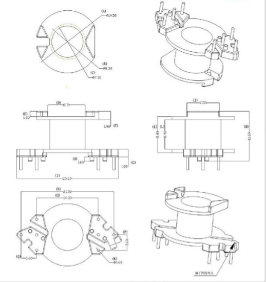 rm7高频变压器铁氧体pc40磁芯电木骨架梅花脚4 4针