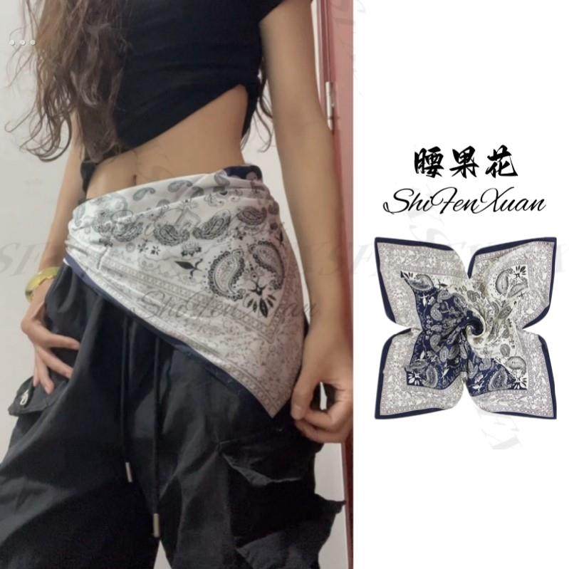 丝巾女系腰三角巾腰带牛仔裤腰间配饰复古腰果花旅游百搭方巾欧美