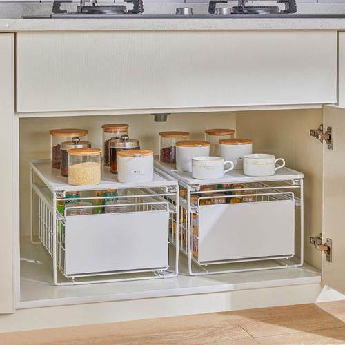 免打孔置物架台面家用抽拉式抽屉架下水槽橱柜深柜分层整理收纳架