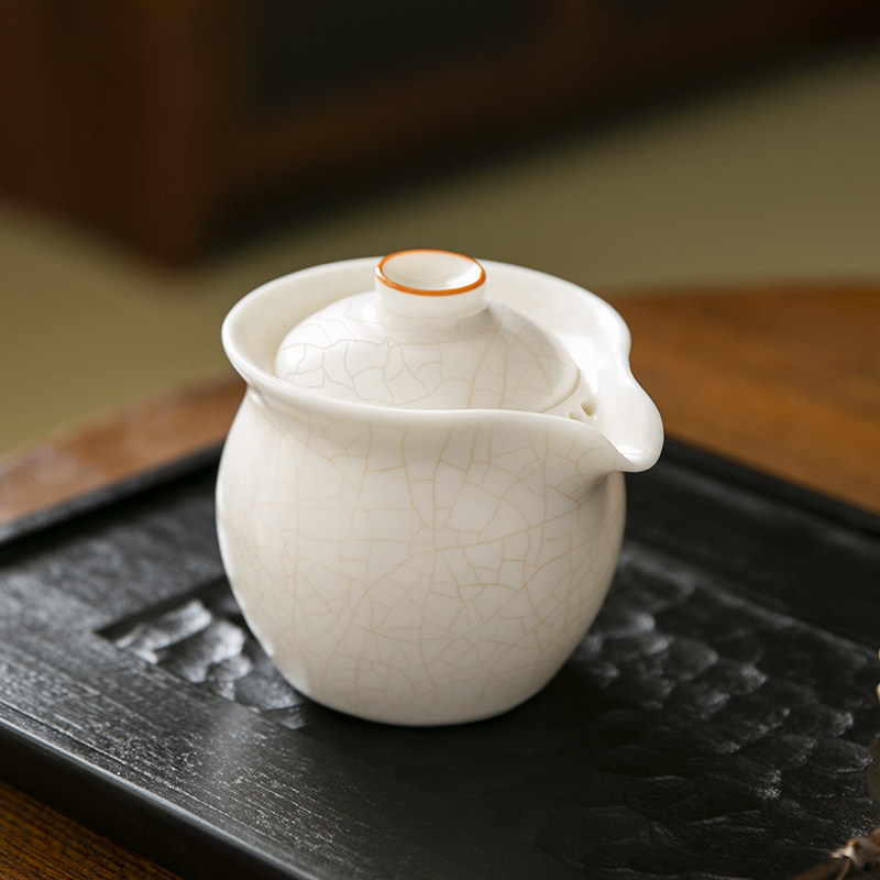 月白汝窑盖碗茶杯单个高档陶瓷家用茶具泡茶碗开片可养手抓壶单壶
