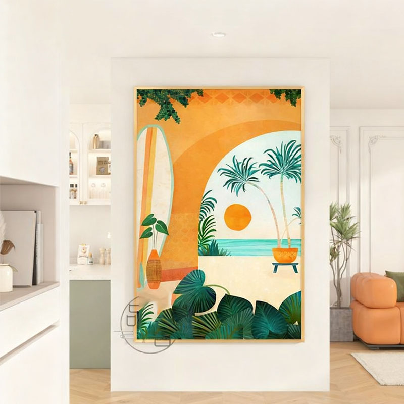 简约现代北欧客厅落地画沙发背景墙竖版治愈系装饰画玄关抽象风景