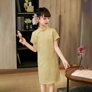 黄色女童旗袍2025新款夏季古装游玩拍照古典中式国风小女孩连衣裙