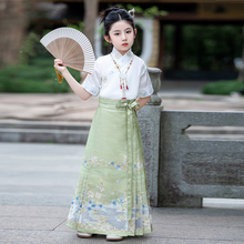 原创绿色马面裙女童夏季2024新款儿童明制汉服短袖上衣新中式裙子