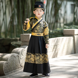 男童明制汉服演出服明朝锦衣卫龙腾武侠古装中国风带披风唐装冬季