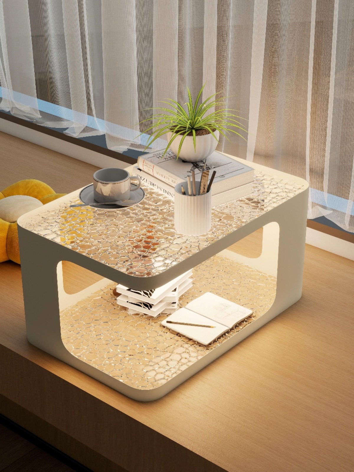 Cream wind bay window, coffee table, small table, tatami mat tea 