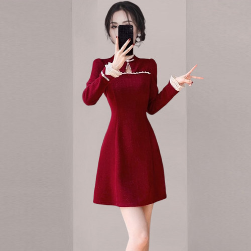 新中式改良红色小个子旗袍连衣裙