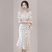 法式 白色裙子 设计感小众女装 高级感雪纺波点连衣裙女2025夏季 新款