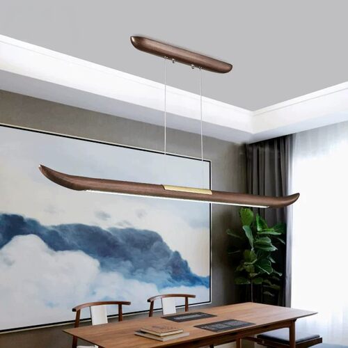 中古风一字长条餐厅吊灯简约胡桃新中式实木办公室吧台茶室灯具