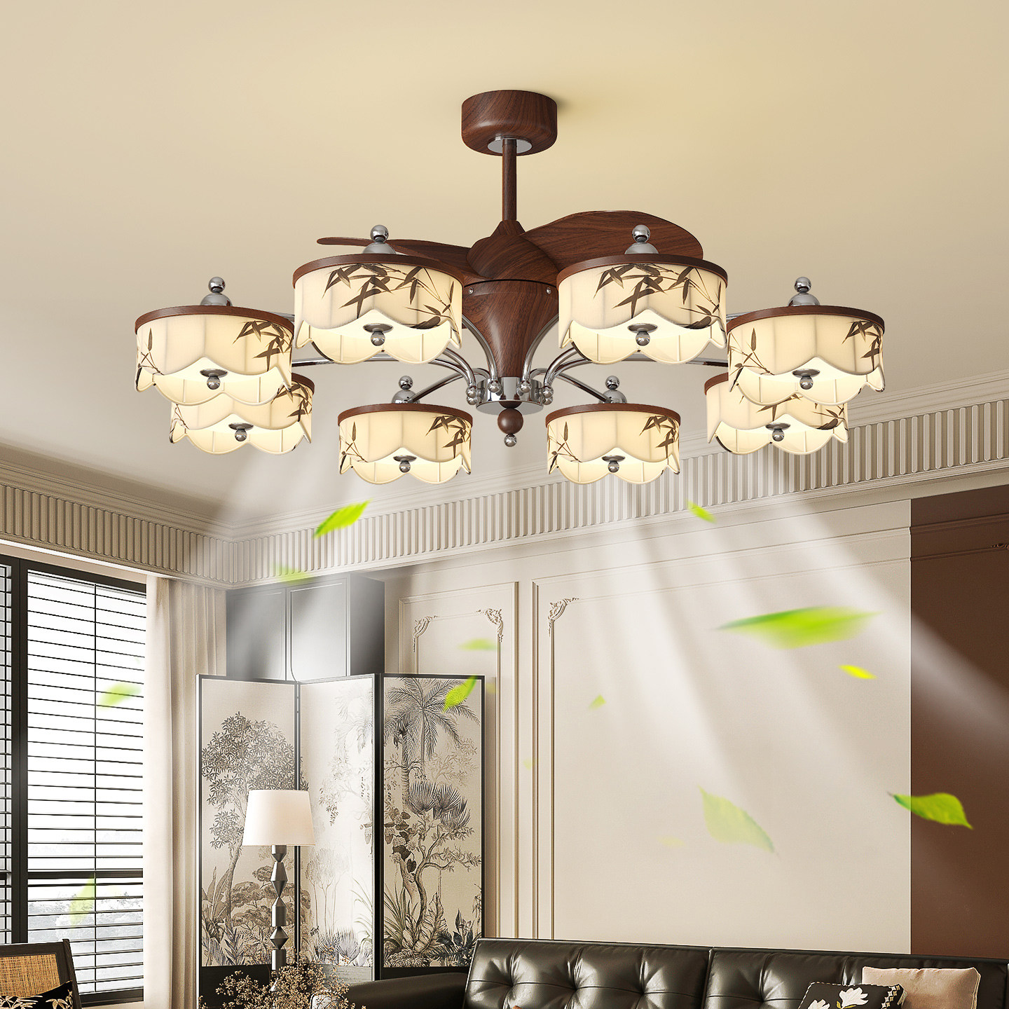 宋式美学客厅吊灯法式中古风布艺印花餐厅灯卧室灯氛围感大厅主灯