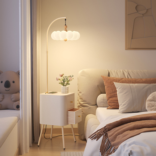 落地灯中古客厅沙发旁边高级感钓鱼灯卧室床头柜台一体置物架灯具