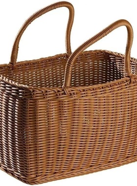 买菜篮子野餐篮子户外野餐篮超市购物篮编织家用手提蓝仿藤华庚