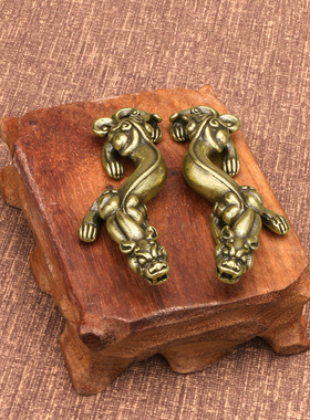 黄铜聚财螭龙摆件一对装古铜工艺品家居办公室装饰实心铜文房