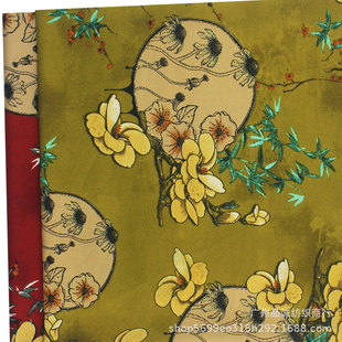 破卡平纹缎印花日系和风碎花朵雪纺印花布春夏女旗袍连衣裙面料