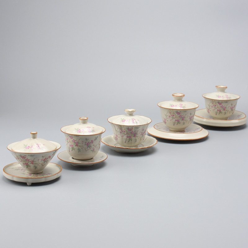 米黄汝窑春燕大容量斗笠盖碗茶杯单个高端泡茶碗不烫手功夫茶具