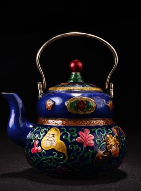 古玩铜器收藏 铜景泰蓝葫芦酒壶摆件 家居装饰创意礼品工艺品