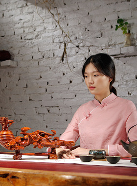 花梨木雕刻人生如意摆件家居客厅办公装饰工艺品生日店铺新居