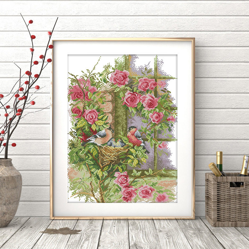跨境新款diy十字绣 幸福一家客厅玫瑰自绣刺绣装饰挂画钻石画