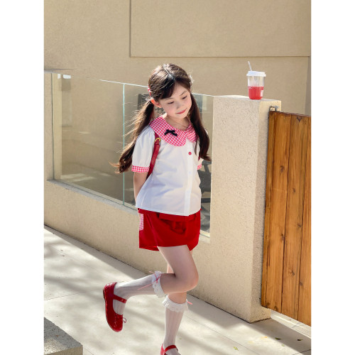 NONOCHILD女童撞色红格短裤