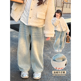 百搭长裤 NONO 碎钻时髦加绒牛仔直筒裤 女童冬季 CHILD