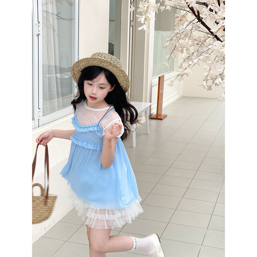 女童夏季甜美花边吊带背心两件套