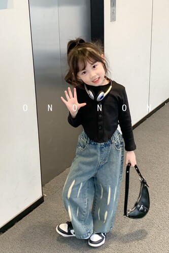 NONOCHILD时髦扎染牛仔阔腿裤