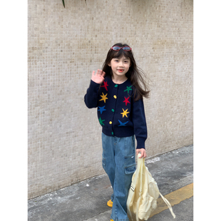 圆领短款 NONO 女童复古彩色星星针织开衫 春季 外套 CHILD