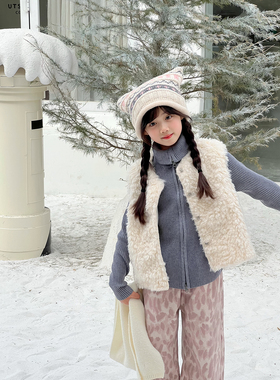 NONO CHILD 女童秋冬毛毛马甲羊羔毛坎肩外套时髦百搭马甲