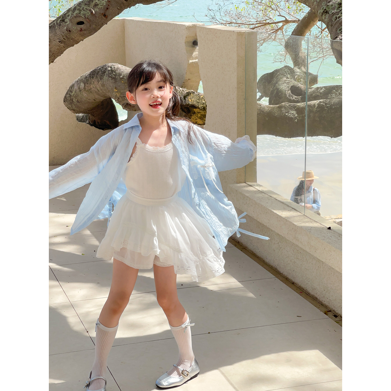 NONOCHILD女童夏季蕾丝拼接衬衫