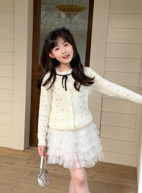 NONO CHILD 女童26春款小香风气质针织开衫亮钻上衣外套