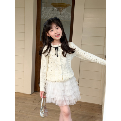 NONO CHILD 女童26春款小香风气质针织开衫亮钻上衣外套