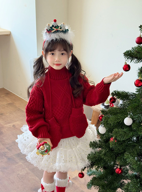 NONO CHILD 圣诞新年女童高领毛衣手套针织上衣/星星tutu裙