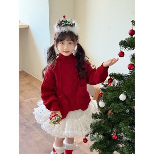 NONO CHILD 圣诞新年女童高领毛衣手套针织上衣/星星tutu裙