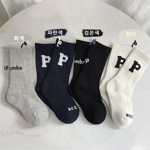 韩国百搭春秋运动字母中筒袜