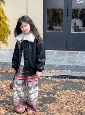 NONO CHILD 冬季女童时髦毛领加厚防风外套夹棉保暖pu棉衣