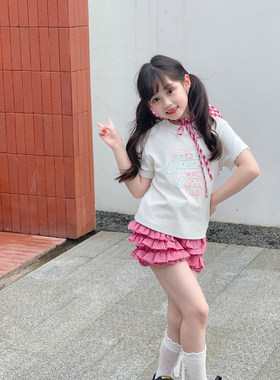 NONO CHILD 女童夏季可爱印花小狗短袖T恤/格子层层短裤