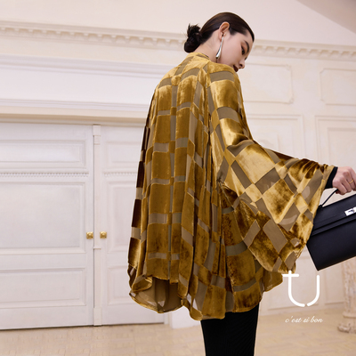 TU女装真丝丝绒阔版开衫外套