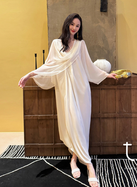 TU烟影流纱真丝飘带连衣裙26年春夏新款多穿法中长款桑蚕丝裙子