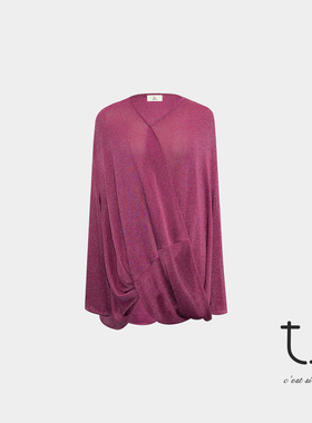 TU 惊鸿 V领蝙蝠袖衬衫26年春季新松弛感褶皱设计感上衣罩衫