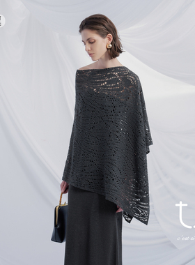 TU女装复古设计感羊毛镂空斗篷2026年春季新款不规则慵懒风上衣