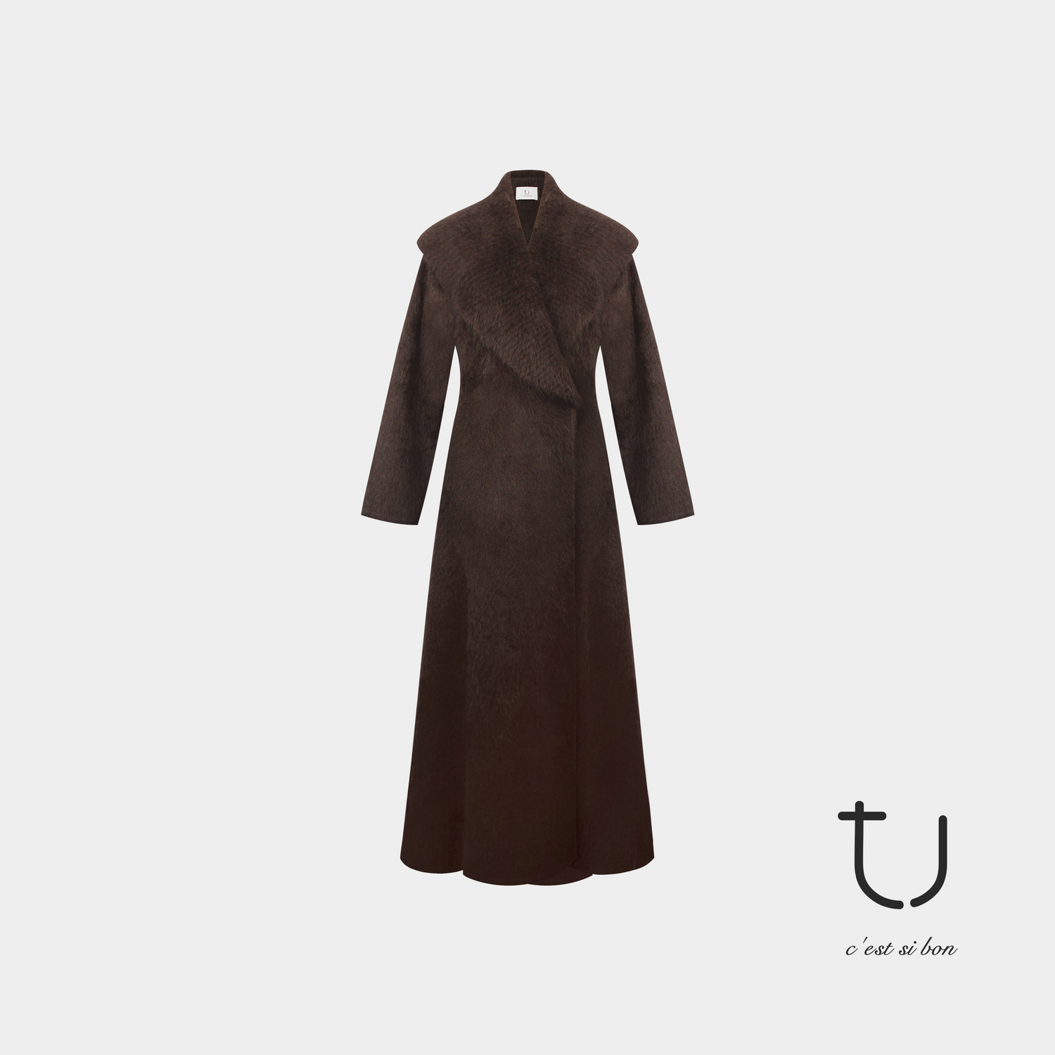 TU女装牦牛绒大翻领收腰毛呢外套