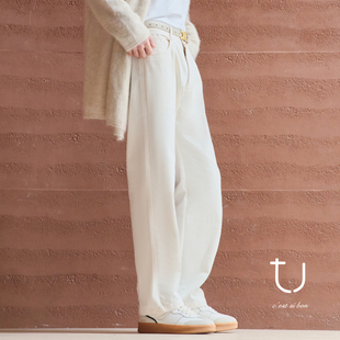 TU 简约ROW风高腰直筒牛仔裤白色松弛感无性别主义休闲长裤子