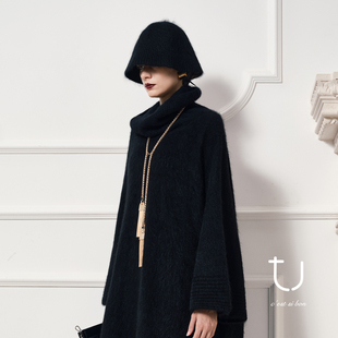 TU女装 黑色显脸小针织盆帽 牦牛绒拉绒百搭渔夫帽子25年冬新款