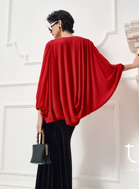 TU女装 云游 羊毛立体褶皱衬衫2026年春新款阔版慵懒风斗篷上衣