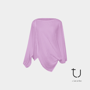 TU女装 萤栖风息 真丝丝绒圆领衬衫2026年春季新款不对称长袖上衣