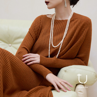 新款 羊毛针织不规则连衣裙25冬季 内搭A字长裙子 雾月星辰 TU女装