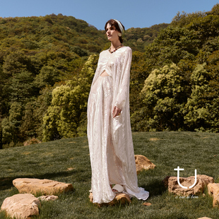 真丝连衣裙2025年新款 法式 琥珀流光多穿长裙子 月冕私语 TU女装