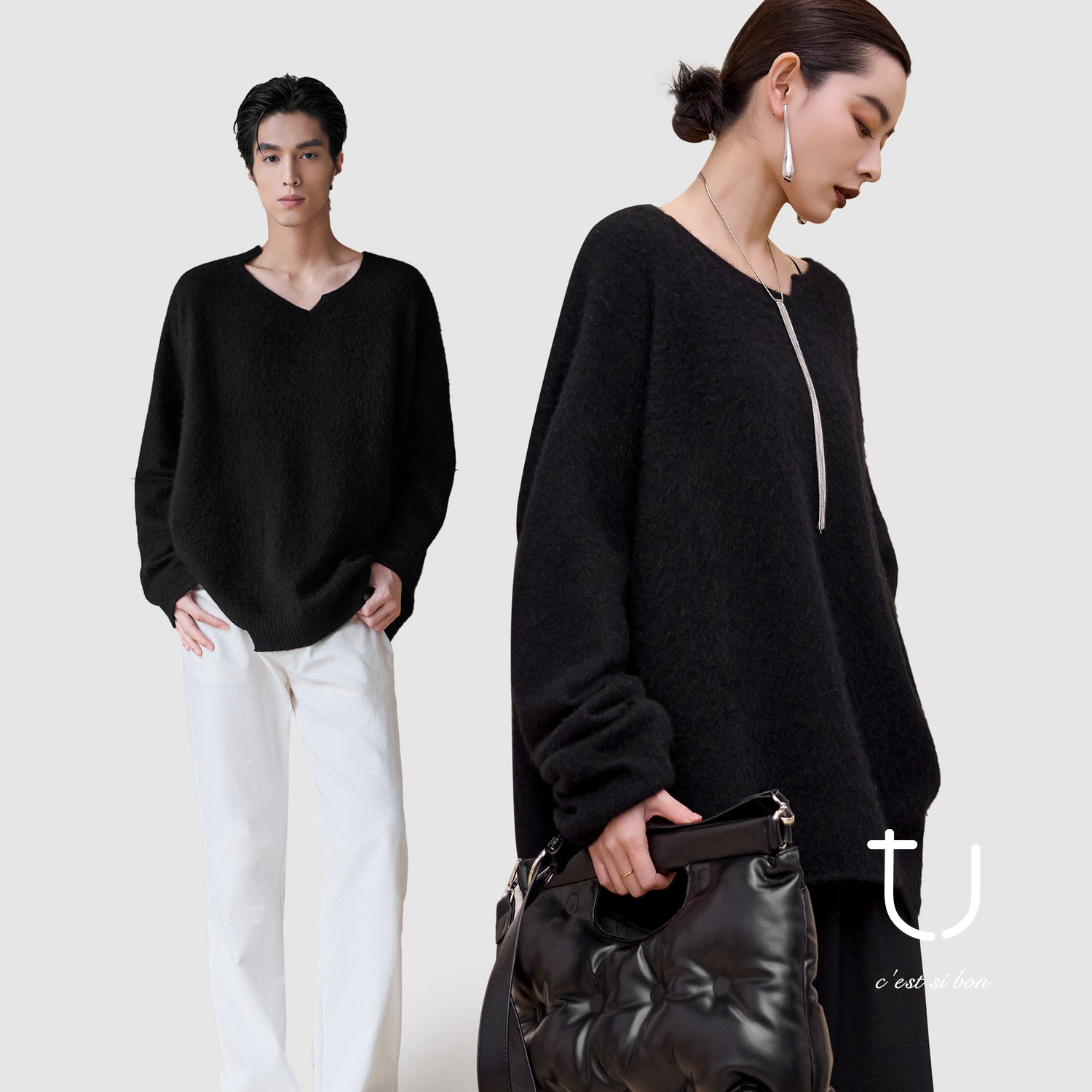 【新年系列】TU 牦牛绒拉绒毛衣男女同款不规则针织衫慵懒风上衣,女装/女士精品,毛针织衫,淘宝优惠券,粉丝福利购,淘宝优惠卷