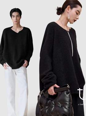 【新年系列】TU 牦牛绒拉绒毛衣男女同款不规则针织衫慵懒风上衣